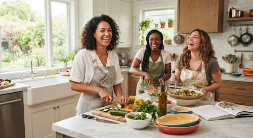 Mujeres compartiendo una actividad de cocina